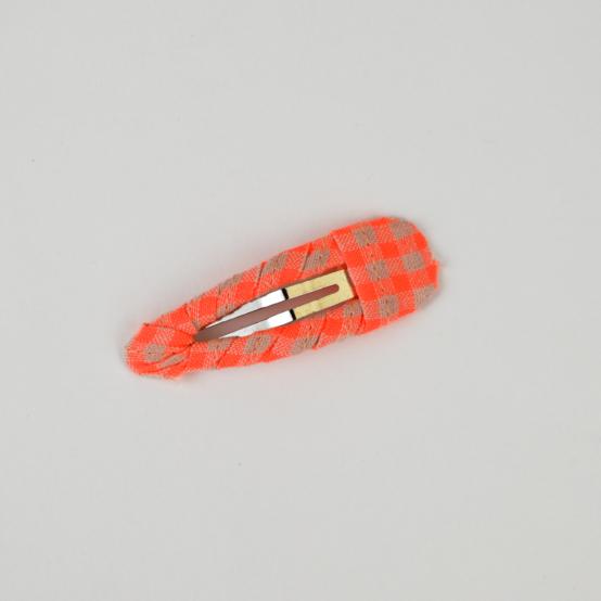 Fabric hair clip neon orange gingham