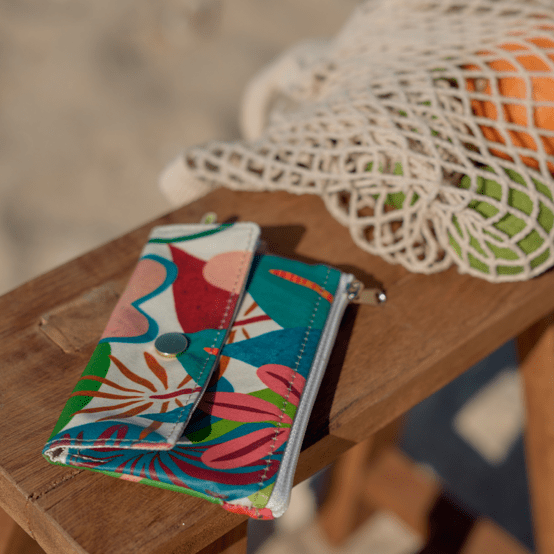 Zipper pouch card purse fleurs des iles