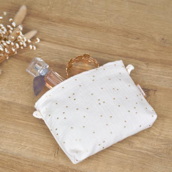 Tiny coton clutch bag gaze pois or écru