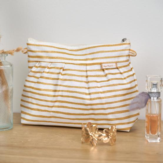 Pleated clutch bag rayé or blanc