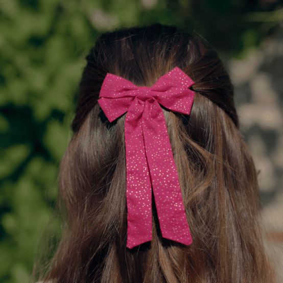 Medium ribbon hair clip fuchsia pailleté