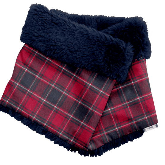 Children fur scarf snood tartan rouge