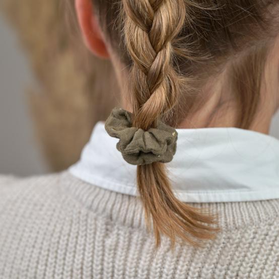 Mini Scrunchie gaze pois or kaki