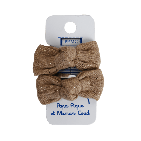 Small bows hair clips gaze pailletée camel