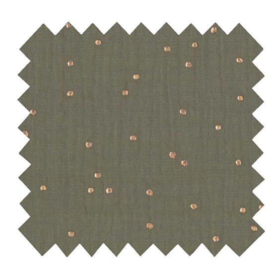 Cotton Fabric gaze pois or kaki