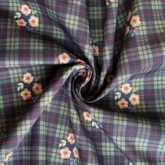 1 m fabric coupon tartan fleuri