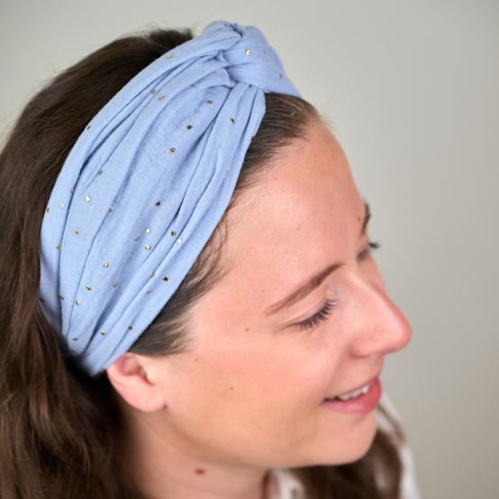 crossed headband gaze pois or bleu baltique