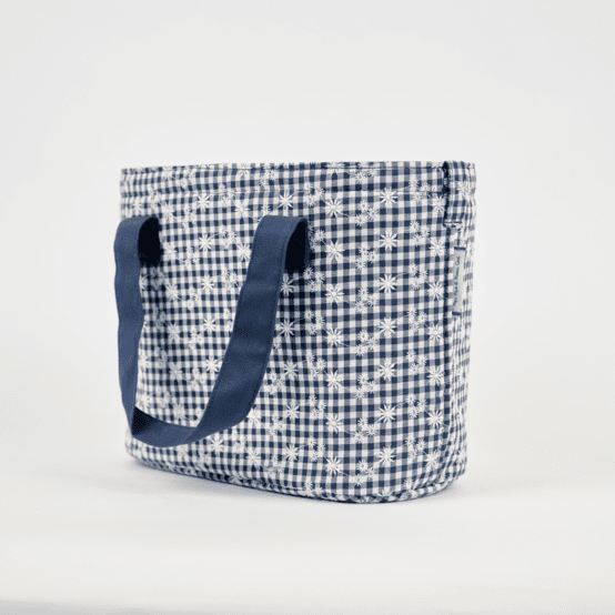 Cooler bag navy embroidered gingham