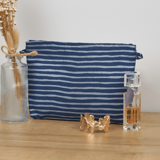 Coton clutch bag striped silver dark blue