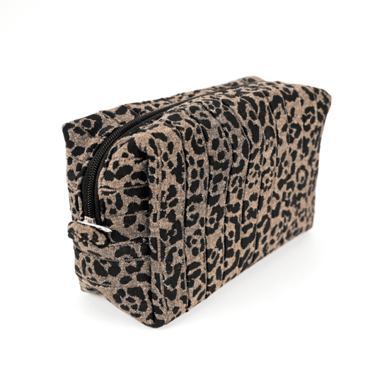 Rectangular toiletry bag mocha quilted leopard