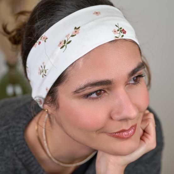 Stretch jersey headband  ivory rust bouquet