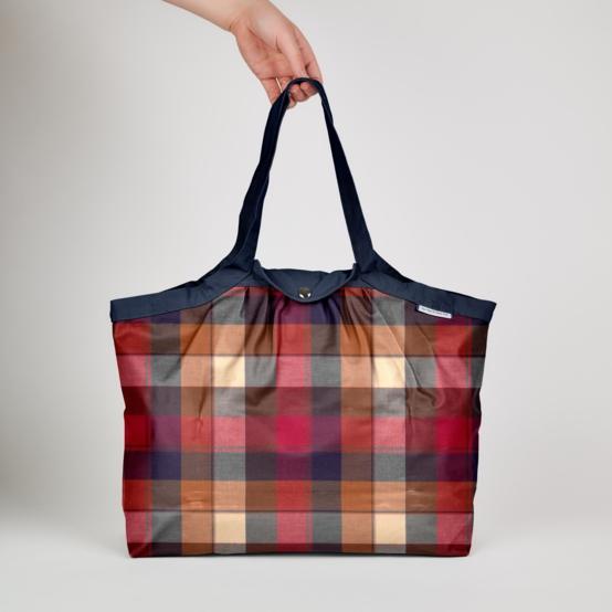 Pleated tote bag - Medium size ruby lurex tartan
