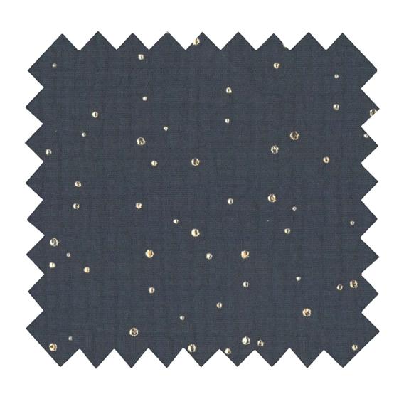 Coupon tissu 50 cm gaze pois or marine