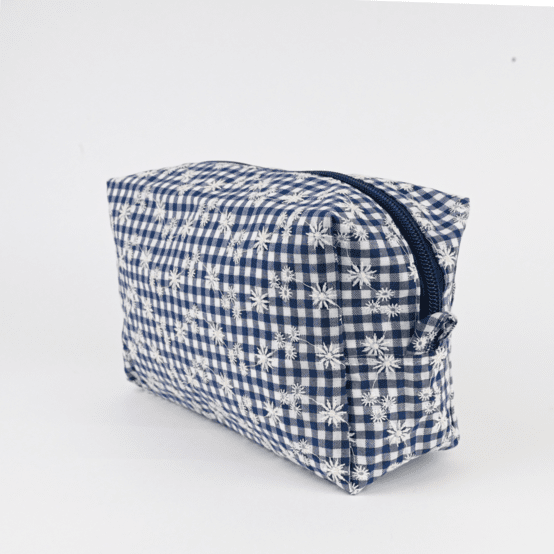 Rectangular toiletry bag navy embroidered gingham
