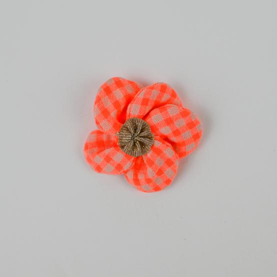 Mini Flower petal hair slide neon orange gingham