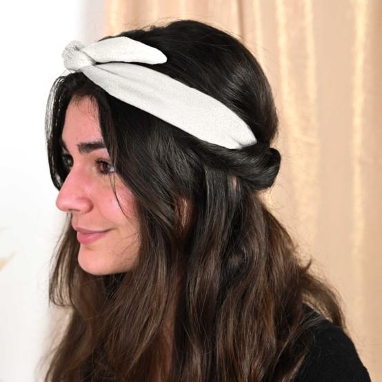 Wire headband retro white sequined
