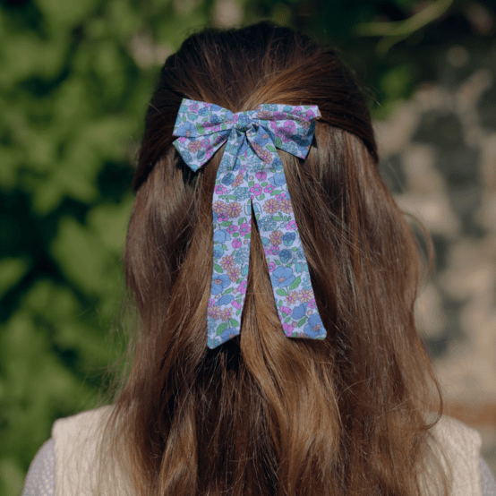 Medium ribbon hair clip pastel fleuri