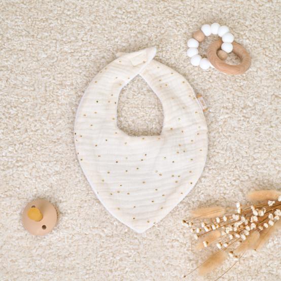 bandana bib gaze pois or écru