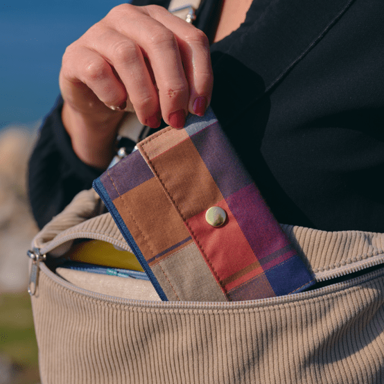 Mini coin purse pouch ruby lurex tartan