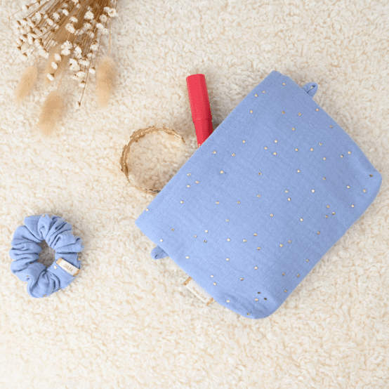 Tiny coton clutch bag gaze pois or bleu baltique