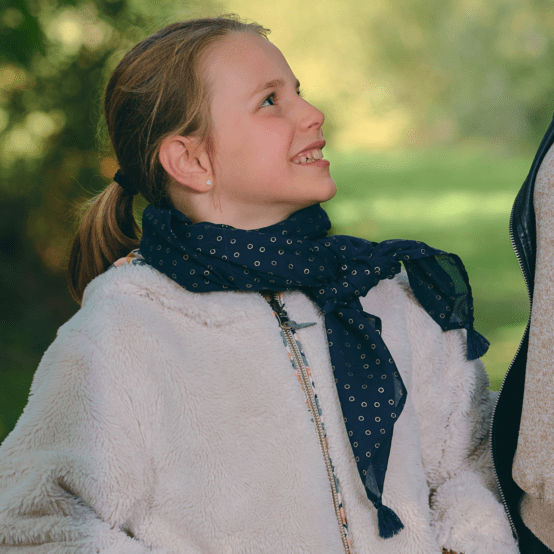 Small pom pom scarf bulle bronze marine