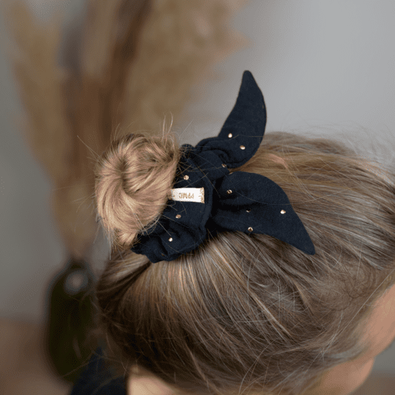 Bunny ear Scrunchie gaze pois or noir