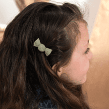 Mini sweet hairslide almond green with golden dots gauze
