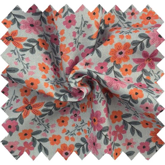 Cotton fabric ex2649 fleuri ciel rose orange