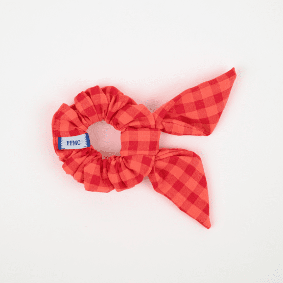 Bunny ear Scrunchie coral red gingham