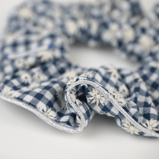 Large Piping Scrunchie navy embroidered gingham