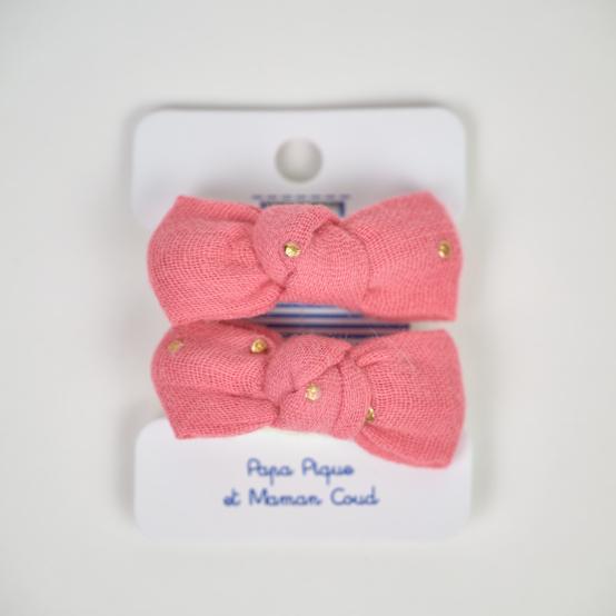 Small Elastics bows gaze pois or rose sorbet