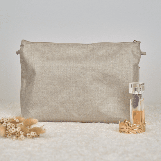 Cosmetic bag with flap golden linen