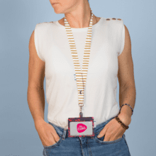 Lanyard necklace rayé or blanc