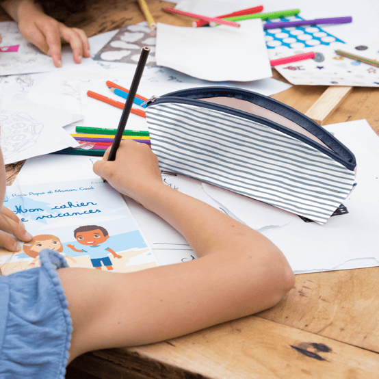 Pencil case striped blue gray glitter