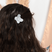 Butterfly hair clip striped blue gray glitter