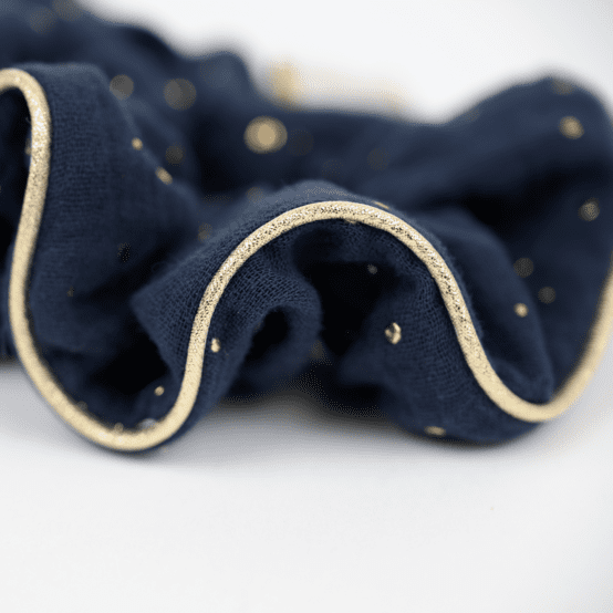Large Piping Scrunchie gaze pois or marine