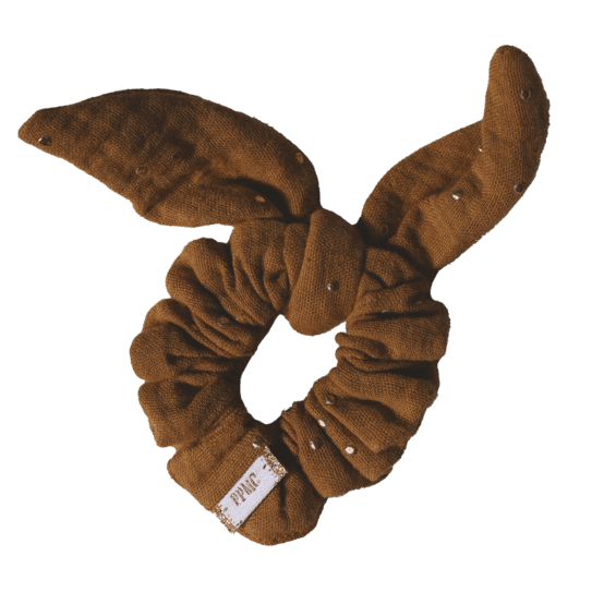 Bunny ear Scrunchie gaze pois or caramel
