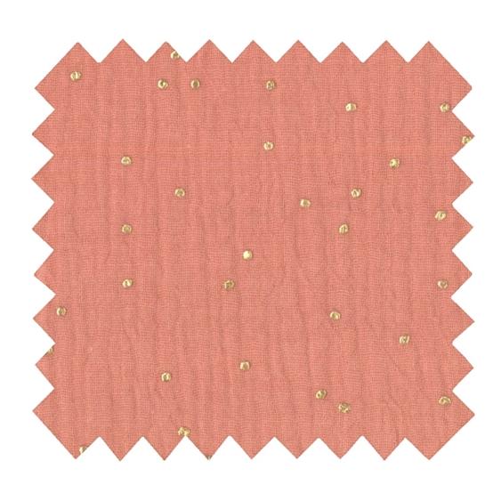 Coupon tissu 50 cm gaze pois or rose blush