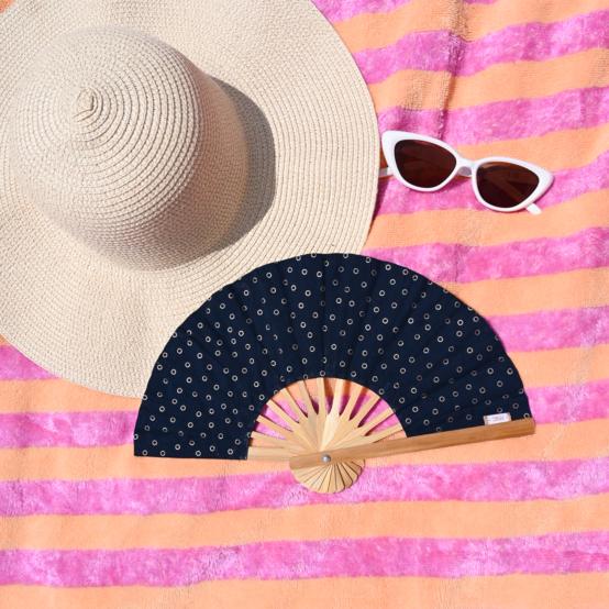 Hand-held fan bulle bronze marine