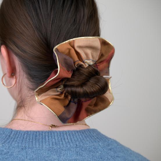 Large Piping Scrunchie ruby lurex tartan