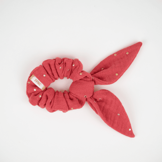 Bunny ear Scrunchie marsala gold double gauze