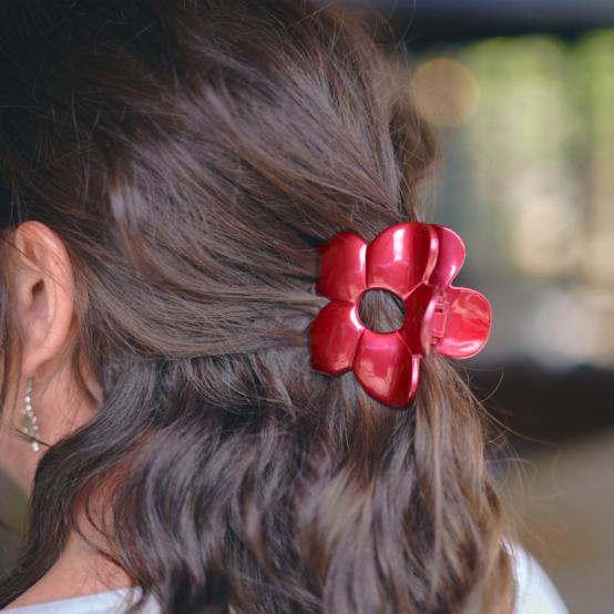 Large Flower Hair Clip glossy red