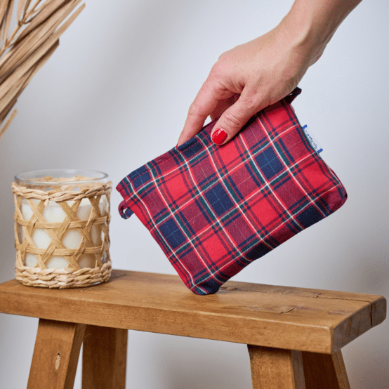 Tiny coton clutch bag tartan rouge