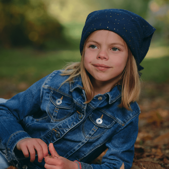 Small pom pom scarf gaze pois or marine