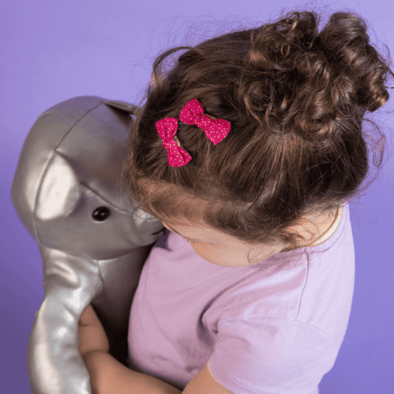 Small bows hair clips fuchsia pailleté