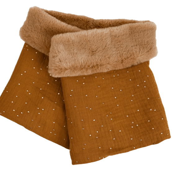 Children fur scarf snood gaze pois or caramel