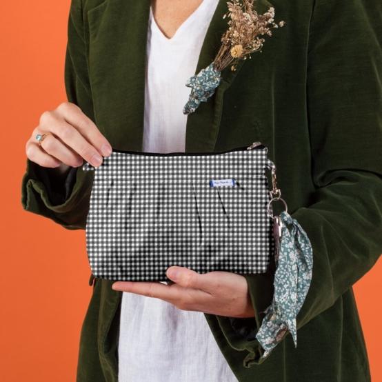 Pleated clutch bag vichy noir