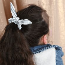 Bunny ear Scrunchie striped blue gray glitter