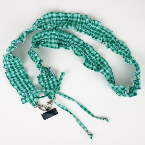 Ruffled phone strap green mint gingham