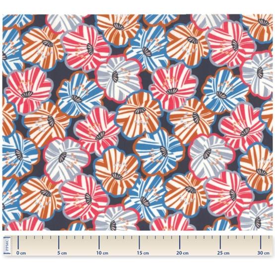 Cotton veil fabric anémones rayées